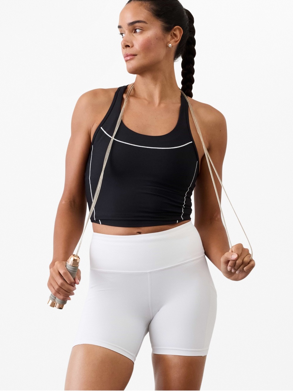 NWT! Athleta Interval Stash 5” HR bike shorts with pocket white sz large